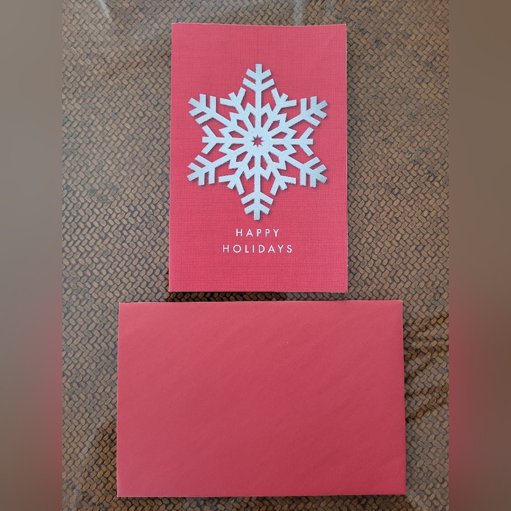 15/$22 Red Holiday Card with White Snowflake Design